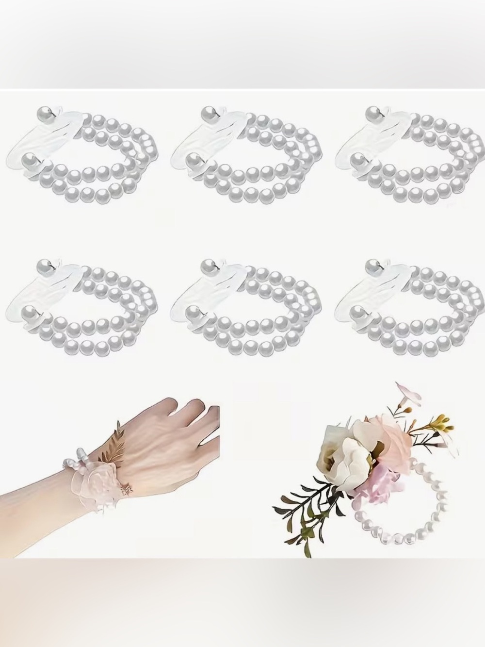 NWT 6 Elegant White Double Strand Pearl Beaded Corsage Bracelet template